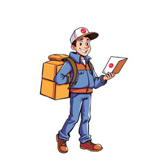 A smiling young delivery man Cartoon Vector Illustration isolated on a white background