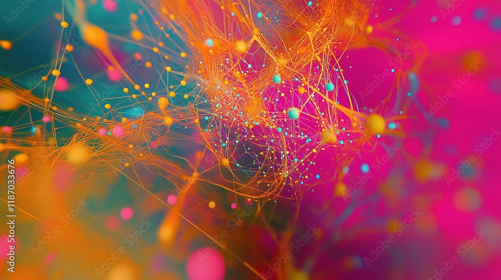 Poster abstract network illustration with floating data points and lines