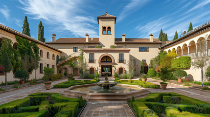 Palace of Arts surrounded by a park with historic architecture and lush gardens in a European city