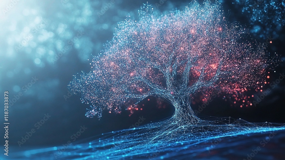 Poster Futuristic 3D Tree Visualization with Branching Data and Lines