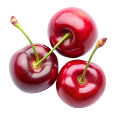 Top view of cherries isolated on transparent background  
