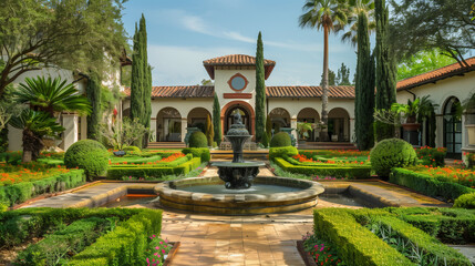 Obraz premium Palace of Arts surrounded by a park with historic architecture and lush gardens in a European city