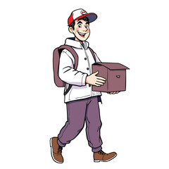 A smiling young delivery man Cartoon Vector Illustration isolated on a white background