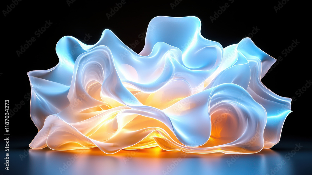 Poster stunning abstract composition of flowing forms in soft blue and orange hues, creating sense of movem