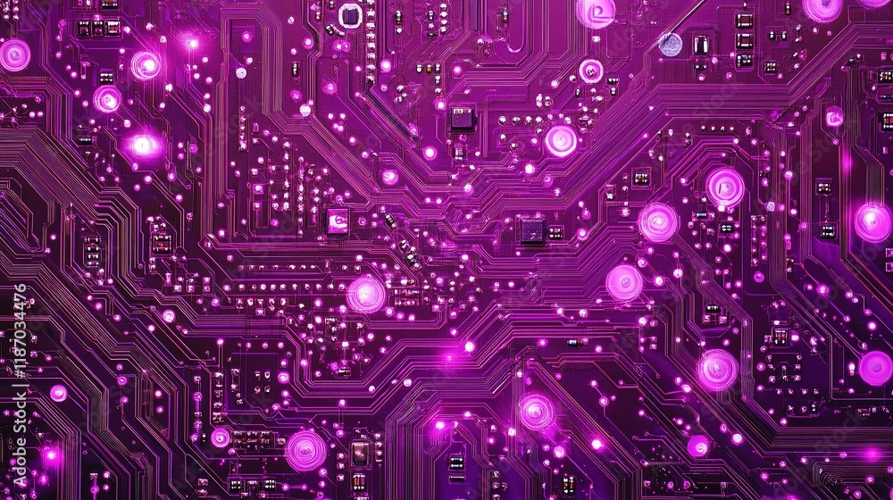 Poster vivid purple circuit board design with intricate lines and patterns