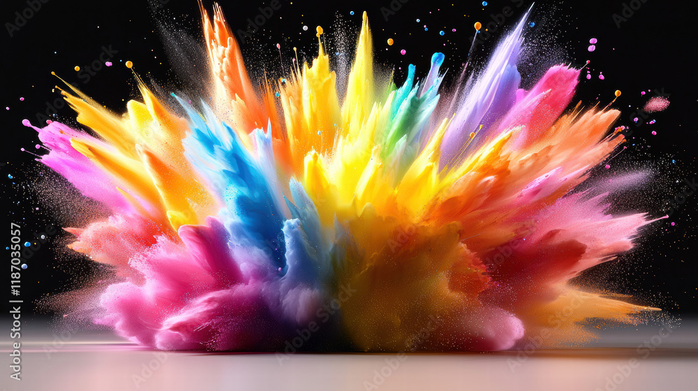 Aufkleber dynamic explosion of rainbow colors radiating outward, creating vibrant and energetic visual display