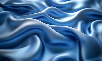 Obraz premium Abstract 3D Blue Fabric with Fluid Wavy Patterns and Captivating Light Play