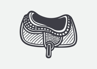 Aged classic tack belt on white backdrop. Freehand outline black ink hand drawn texas hunt work object logo badge emblem sketchy in antique art doodle etched style. Vector illustration