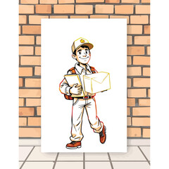 A smiling young delivery man Cartoon Vector Illustration isolated on a white background