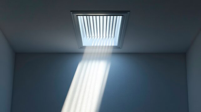 Light from the sun shining through a small opening for ventilation in the ceiling for a copy space image