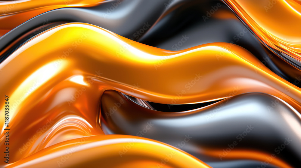 Poster dynamic fusion of liquid like textures in radiant orange and black hues creates captivating visual e