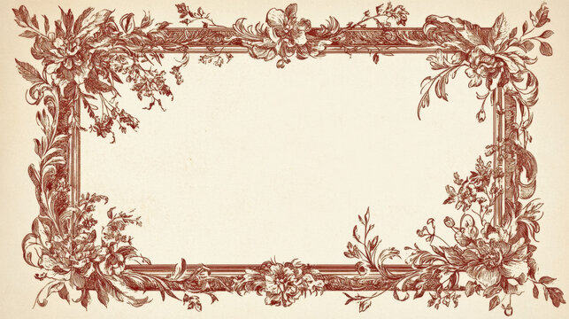 Vintage floral border on aged paper background.