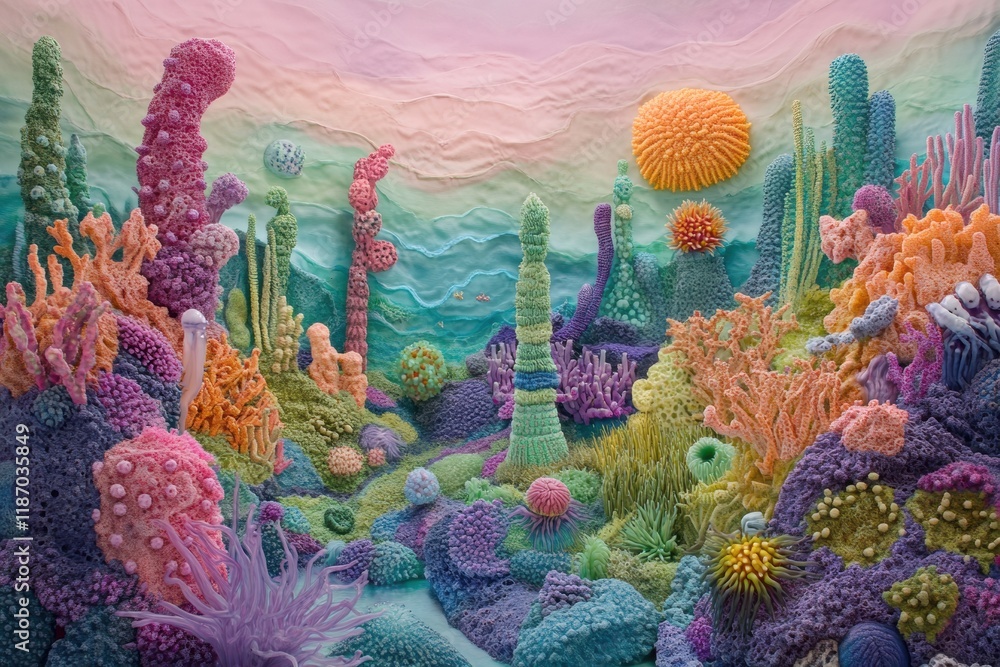Aufkleber Vivid exploration of diverse bacterial forms in an underwater environment showcasing intricate textures and colors. Generative AI