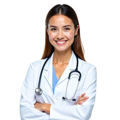 Fototapeta premium Professional Woman Doctor with Stethoscope, White Transparent Background