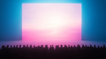 Futuristic Cinema Experience Silhouetted Audience Engaged with Cosmic Neon Display