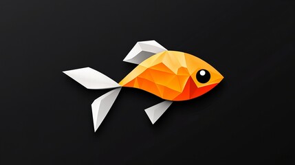 Low-poly goldfish art on a dark background. Geometric design with orange and white.