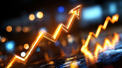 glowing upward trend graph symbolizing financial growth and success, with vibrant orange lines against blurred background. This dynamic image captures essence of market performance