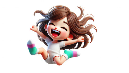 Joyful child playing in white outfit cartoon style bright background cheerful concept