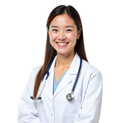 High-Resolution Image of Female Doctor Isolated on Transparent White Background with Stethoscope