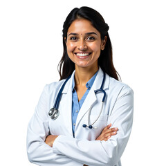 Fototapeta premium Smiling Young Female Doctor with Stethoscope on White Transparent Background