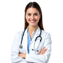 Fototapeta premium Young Female Doctor with Stethoscope, White Transparent Background