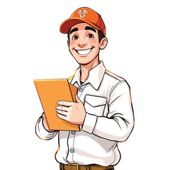 A smiling young delivery man Cartoon Vector Illustration isolated on a white background