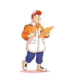 A smiling young delivery man Cartoon Vector Illustration isolated on a white background