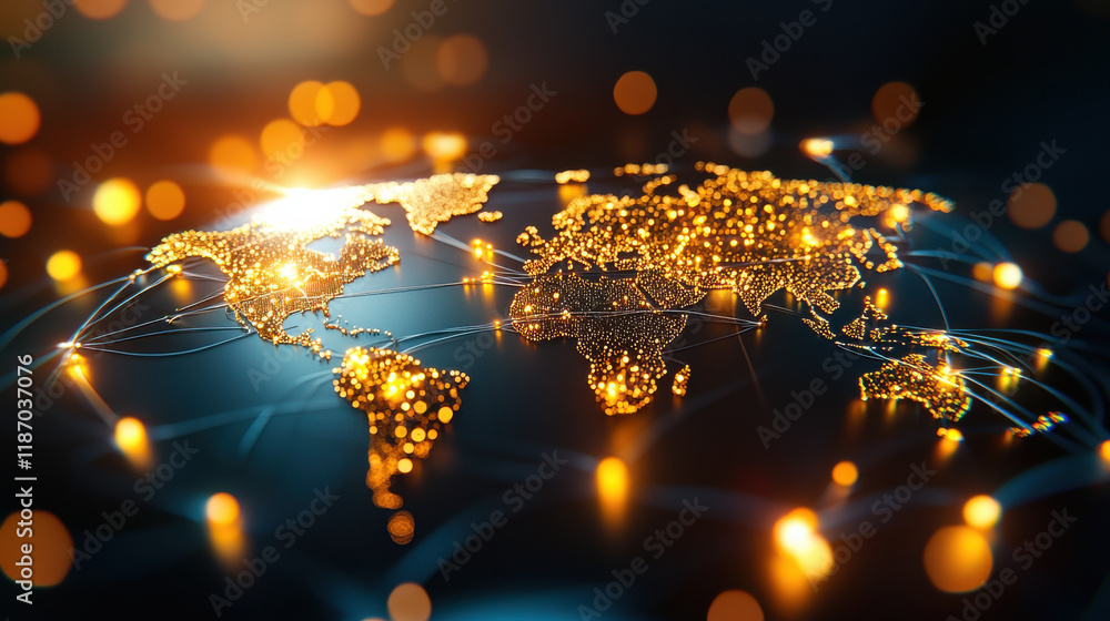 Leinwandbilder dynamic image of interconnected global cities with glowing lights, showcasing digital world map. vib
