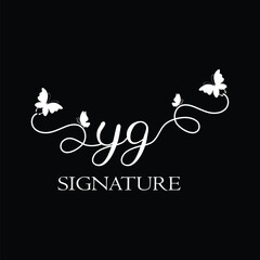YG Handwritten initial letter, YG simple signature vector logo with butterfly shape variation, beauty, photography letter logo design. Y G