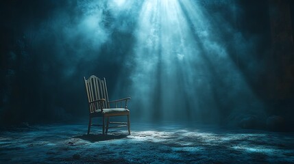 A single chair awaits in the spotlight