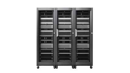 Modern Data Center Server Racks High-Tech IT Infrastructure isolated on transparent background