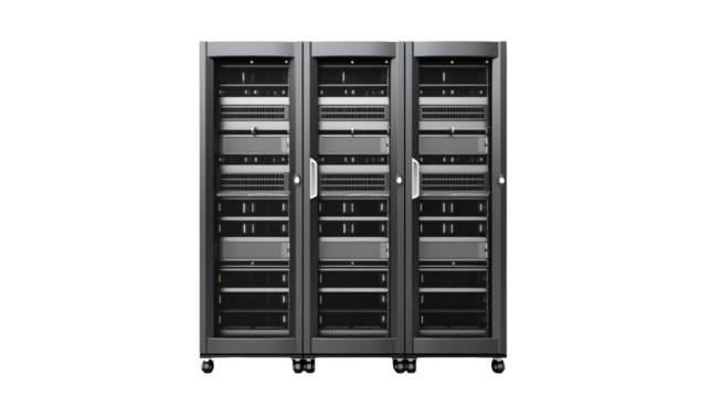 Modern Data Center Server Racks High-Tech IT Infrastructure isolated on transparent background	