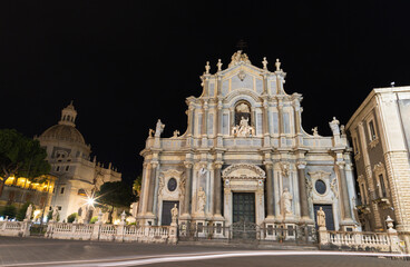 Naklejka premium Catania - The Basilica di Sant'agata at night.