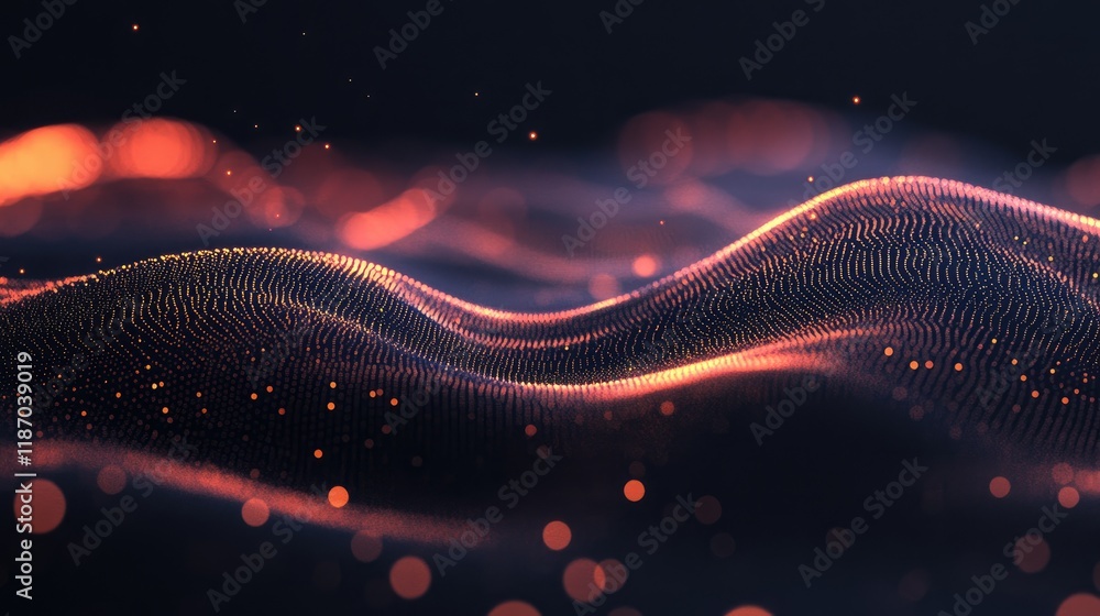 Poster illuminated abstract dark background with flowing waves and glowing particles for creative design an