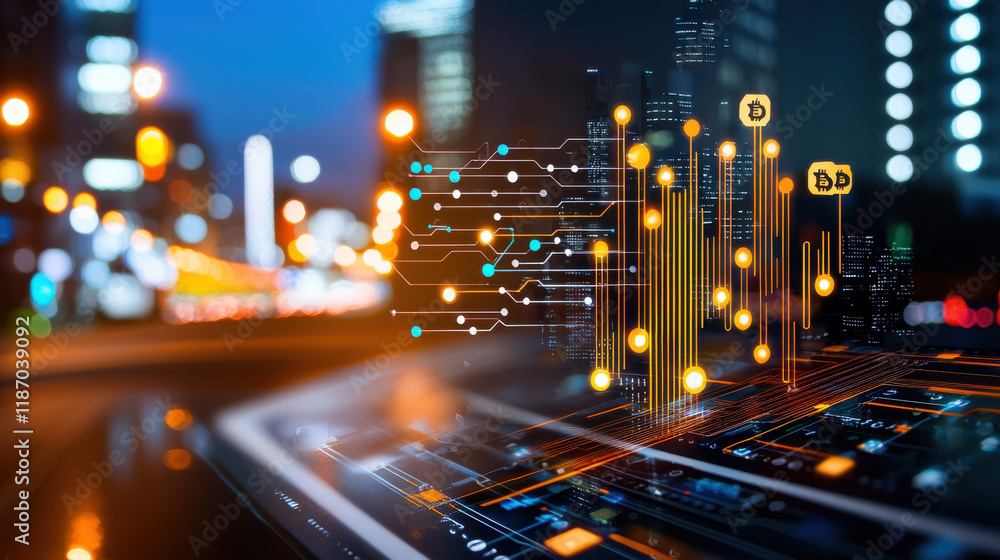 Leinwandbilder dynamic view of global markets with digital currency trends and data visualization, showcasing techn