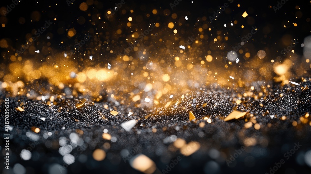 Poster abstract glittering background with gold and silver particles creating a luxurious and elegant atmos