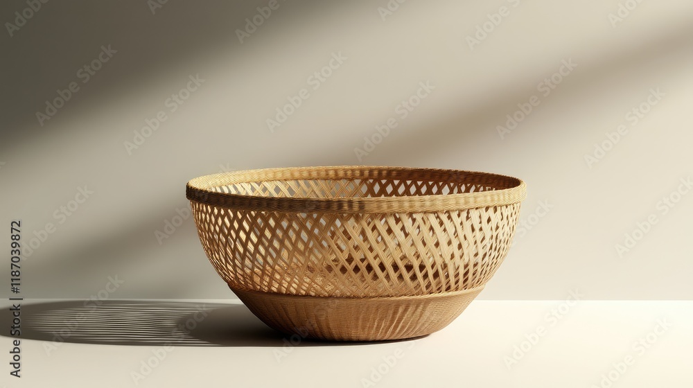 Poster elegant bamboo basket with intricate weaving displayed on a clean isolated background highlighting i