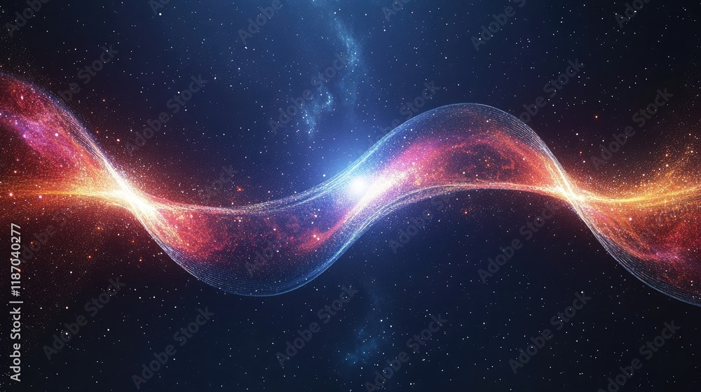 Poster cosmic abstract banner featuring flowing neon curves and vibrant colors in a starry space background