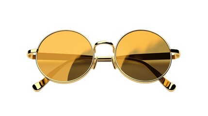 Stylish Gold Round Sunglasses isolated on transparent background	