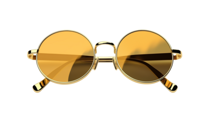 Stylish Gold Round Sunglasses isolated on transparent background	