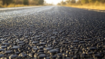 Obraz premium Asphalt Road Surface Showing Textured Durability and Resilience with Water Reflection for Infrastructure and Transportation Projects