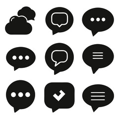Collection of Black Speech Bubble Icons on White Background