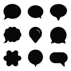 Collection of Black Speech Bubble Icons on White Background
