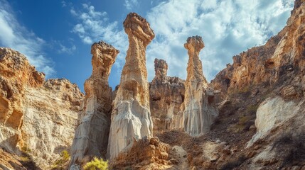 Fototapeta premium Stunning geological formations at Cape with unique rock spires and dramatic sky in the background showcasing natural beauty and wonder