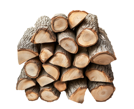 a pile of chopped firewood, dried stacked wood logs for fireplace, split wood, cutout png