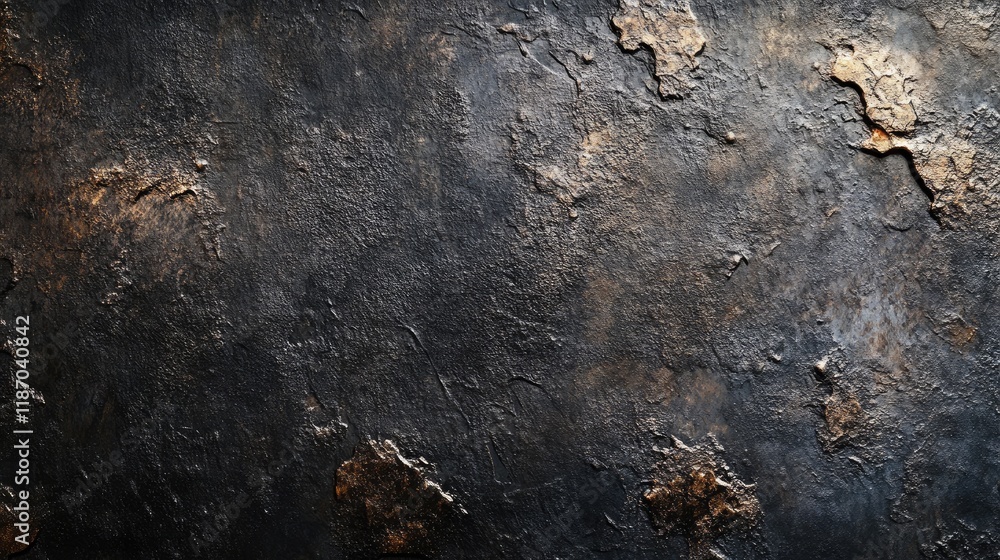 Poster textured dark background with irregular patterns and metallic elements for grunge or industrial them