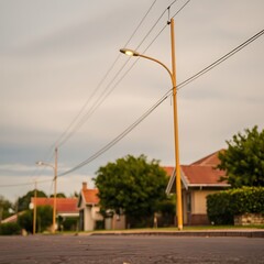 Suburban street lamp at dusk.