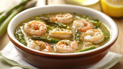 Shrimp and Asparagus Stew in Lemon Sauce Fresh Seafood Culinary Delight