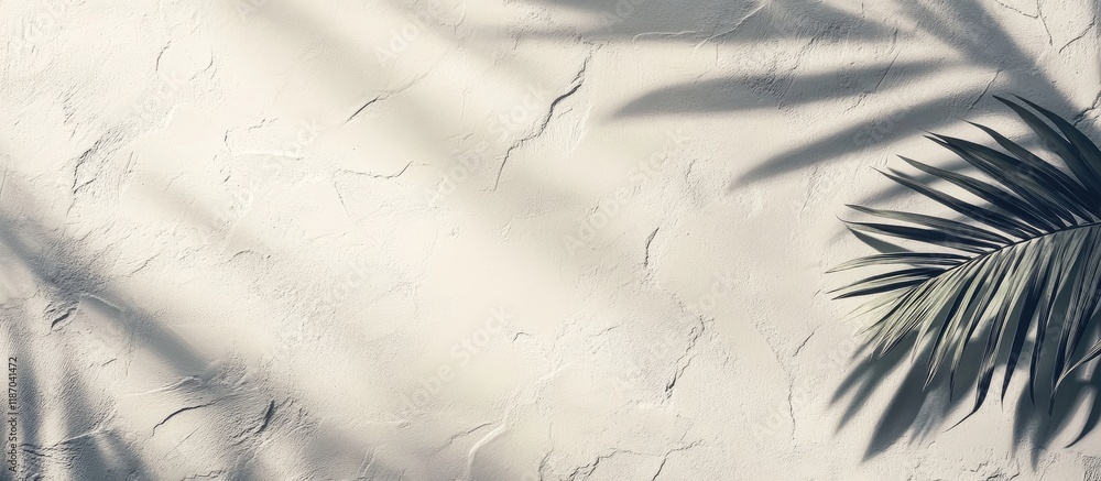 Poster tropical leaf shadows on textured wall background for minimalist design with empty space for text in