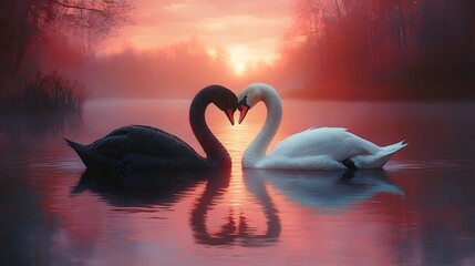 Elegant Swans Intertwined in Romantic Pose